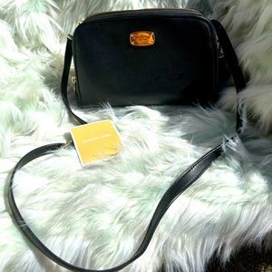 New! Michael Kors black leather saffiano crossbody bag
